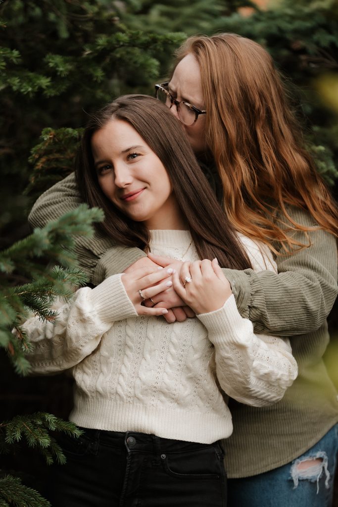 Colorado Engagement Session Locations Close-up portrait of an engaged couple at Brainard Lake during their Colorado engagement session