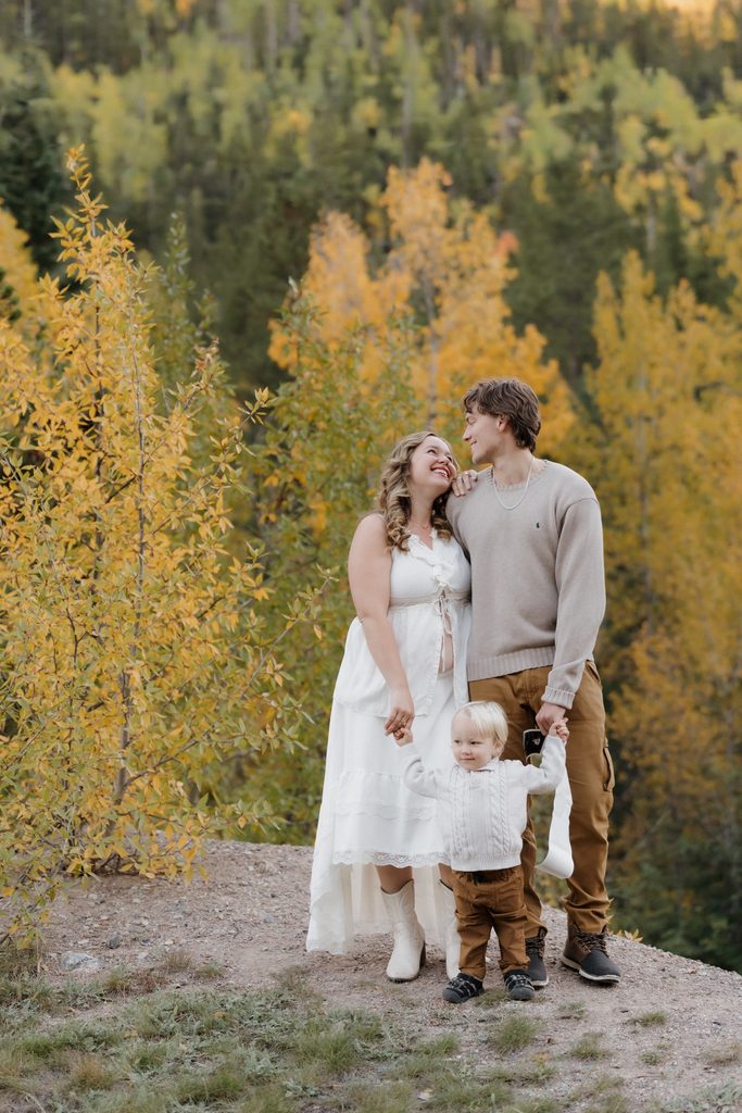 Colorado Engagement Session Locations Couple posing in a golden aspen grove during their Guanella Pass Colorado engagement session